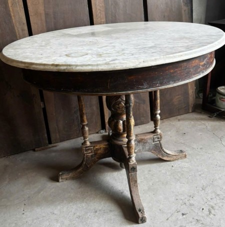 Bàn Tròn Mặt Đá Chân Gỗ Xưa