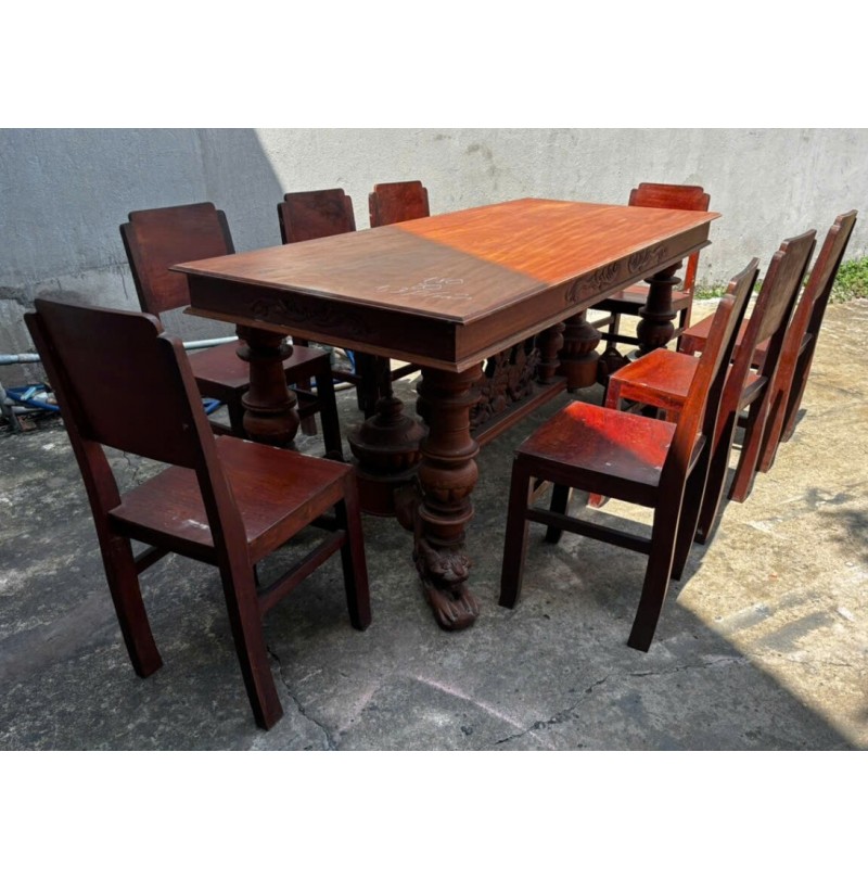 Bộ Bàn Ăn Chân Sư Tử Gỗ Đỏ Thanh Lý Giá Rẻ Hơn Đồ Mới 