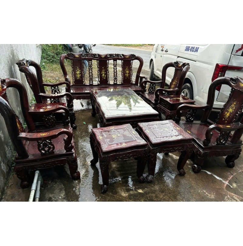 Bộ Bàn Ghế Gỗ Cẩm Lai 10 Món Tay 9 - Thanh Lý Giá Rẻ, Gỗ Xưa Chất Lượng