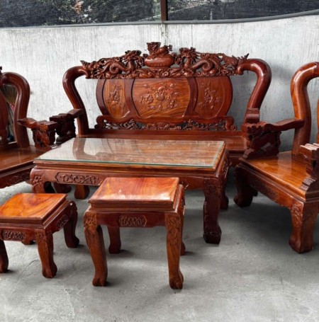 Bộ Bàn Ghế Gỗ Đỏ Chạm Nghê Rồng Thanh Lý Giá Rẻ 