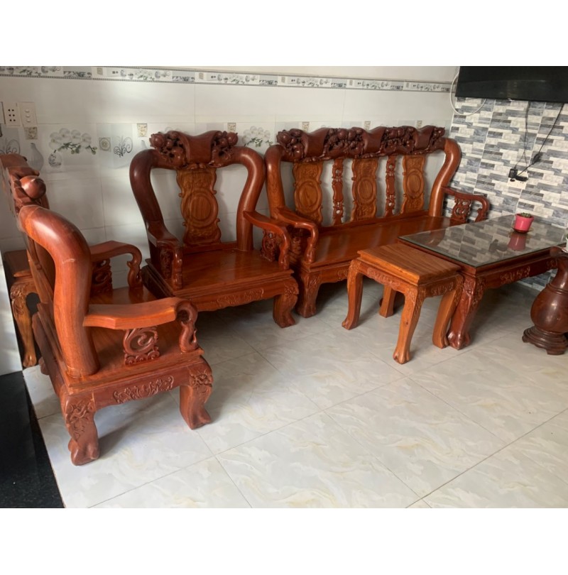 BỘ BÀN GHẾ GỖ ĐỎ TAY 12