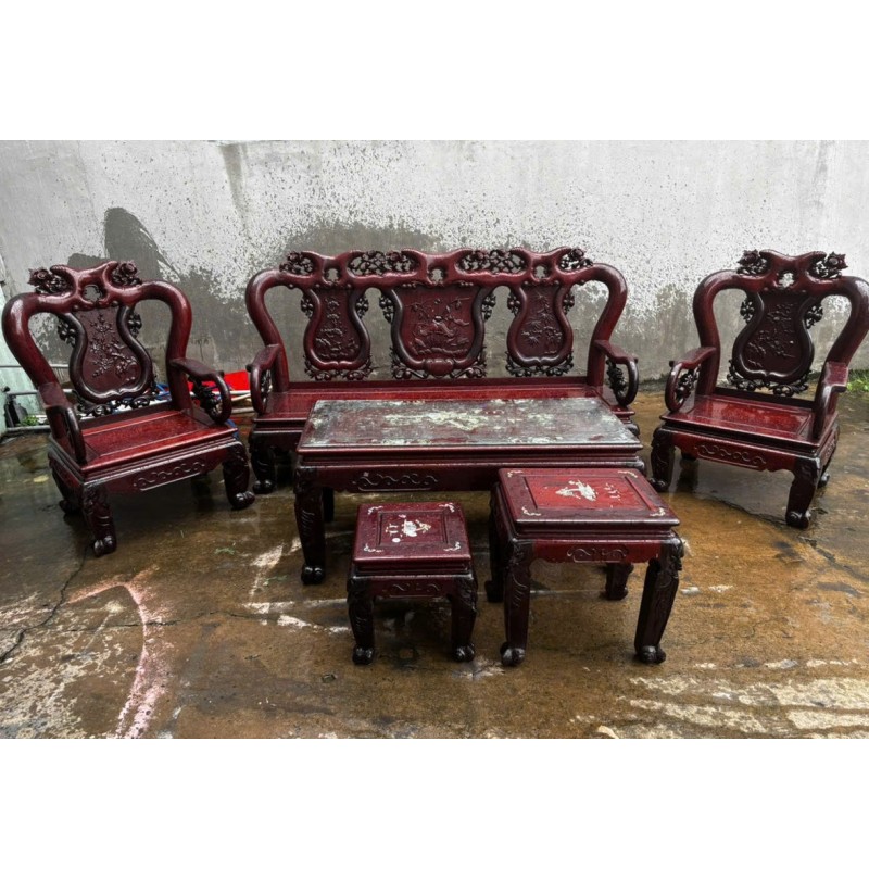 Bộ Bàn Ghế Gõ Mật Tay 10 Đục Đẹp Thanh Lý – Sang Trọng, Bền Đẹp, Giá Cực Rẻ 