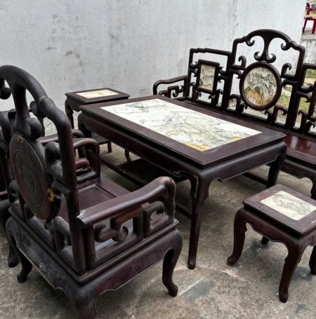 Bộ Bàn Ghế Móc Tàu 6 Món Gỗ Gõ Mật Thanh Lý Giá Rẻ