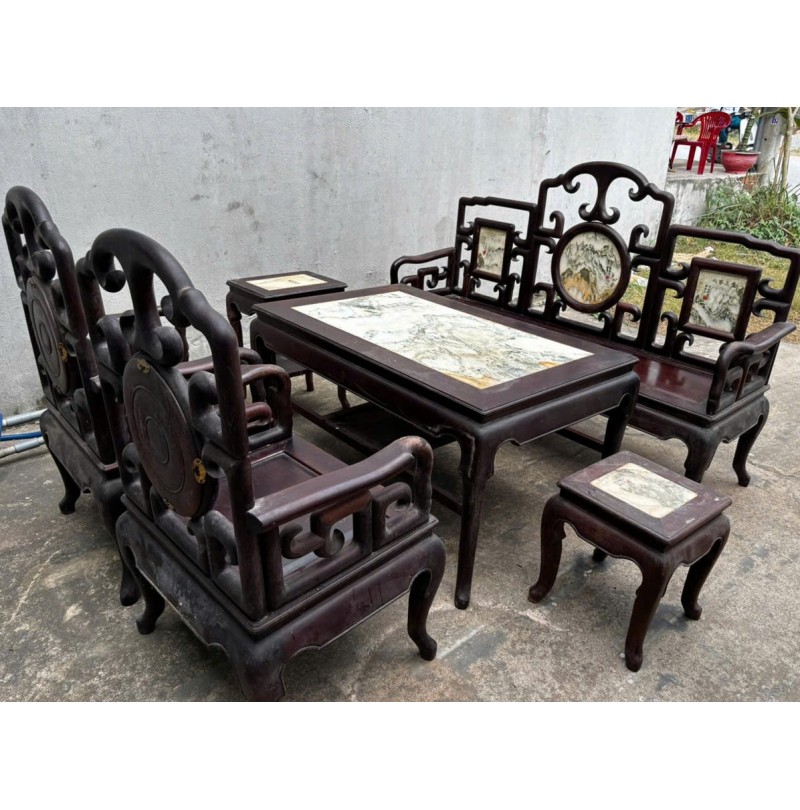 Bộ Bàn Ghế Móc Tàu 6 Món Gỗ Gõ Mật Thanh Lý Giá Rẻ