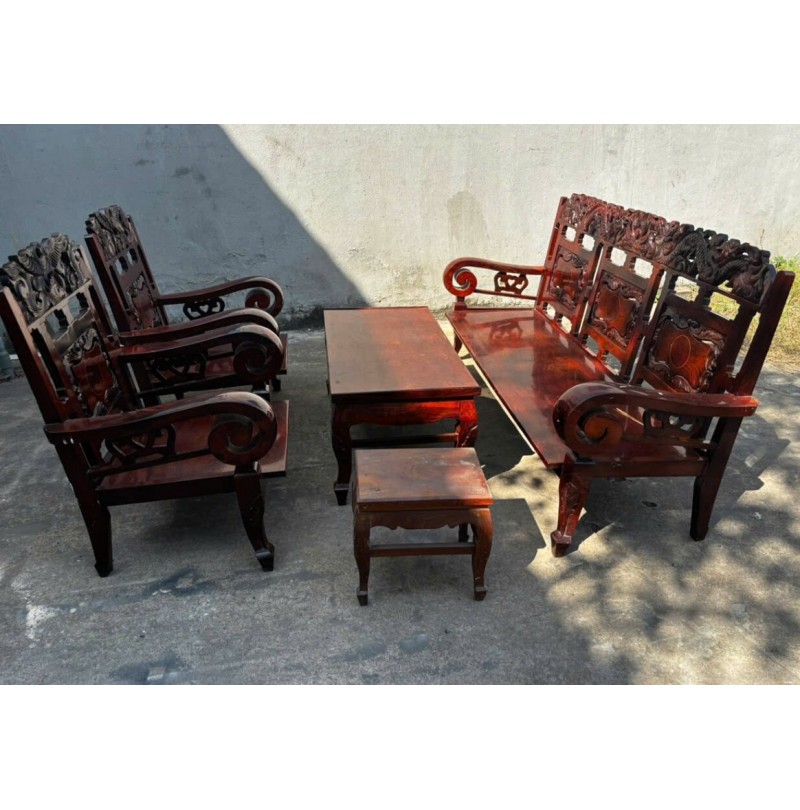 Bộ Bàn Ghế Salon Tay Cuộn Gỗ Cẩm Lai Mặt Gõ 