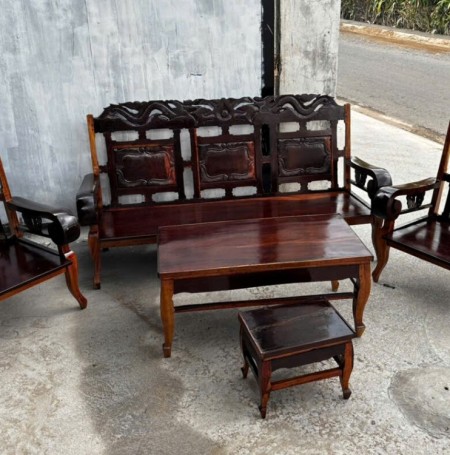 Bộ Salon Tay Cuốn Gỗ Căm Xe Đã PU Như Mới 