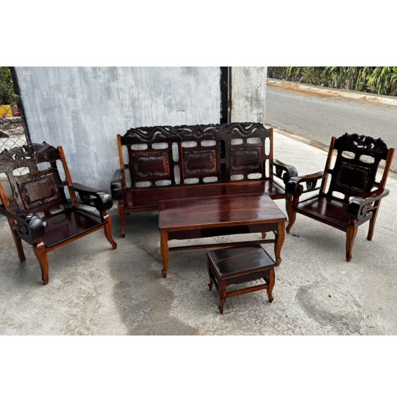 Bộ Salon Tay Cuốn Gỗ Căm Xe Đã PU Như Mới 