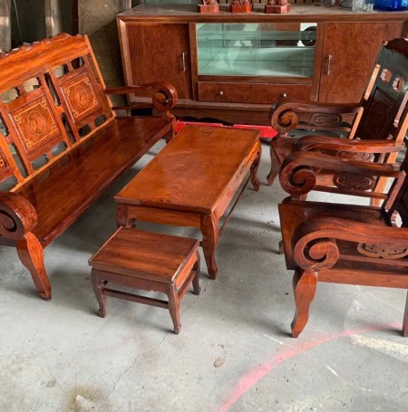 Bộ Salon Tay Cuốn Gỗ Đỏ Xưa Thanh Lý Giá Rẻ 