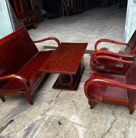 Bộ Salon Thùng Có Ghế Băng Dài Thân Cẩm Lai Mặt Gỗ Đỏ Giá Rẻ