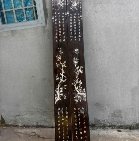 Cặp Liễn Gỗ Gõ Mật Hàng Xưa Cẩn Ốc 