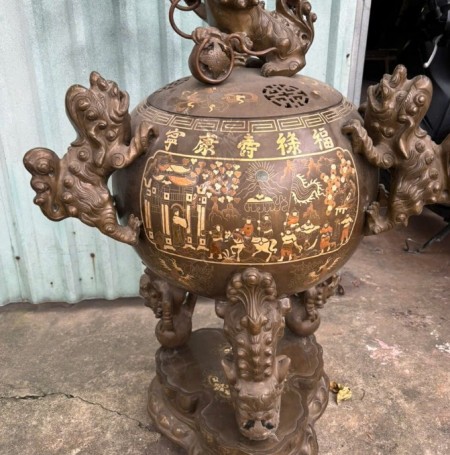 ​​​​​​​Đỉnh Đồng Khảm Tam Khí Cũ Thanh Lý Giá Rẻ